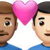 👨🏽‍❤️‍👨🏻 couple with heart: man, man, medium skin tone, light skin tone display on Apple